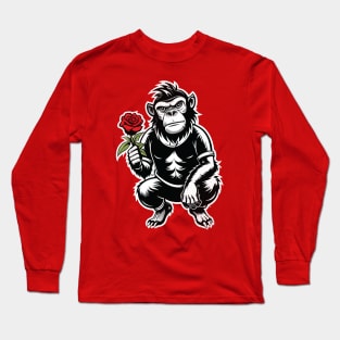 Retro Gorilla with Rose Long Sleeve T-Shirt
